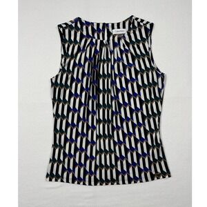 Officecore‎ Calvin Klein Geometric Pleated Shell Blouse Womens Small Multicolor